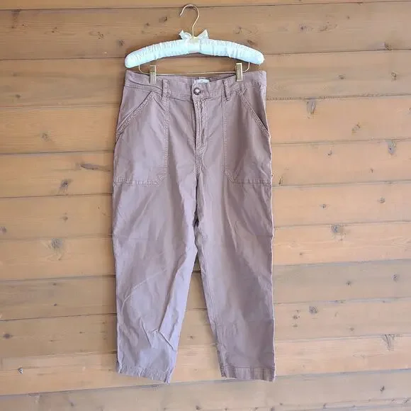 Marine Layer Maya Slim Straight Utility Pant 10 Washed Out Brown Crop Bottom - Picture 2 of 5